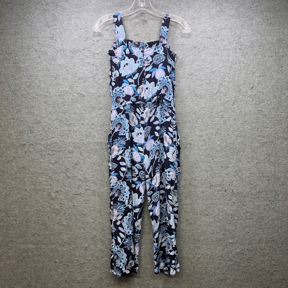 LOFT Petites Jumpsuit Women 00P Blue Floral Sleeveless Rayon Cottagecore Boho - Picture 4 of 12